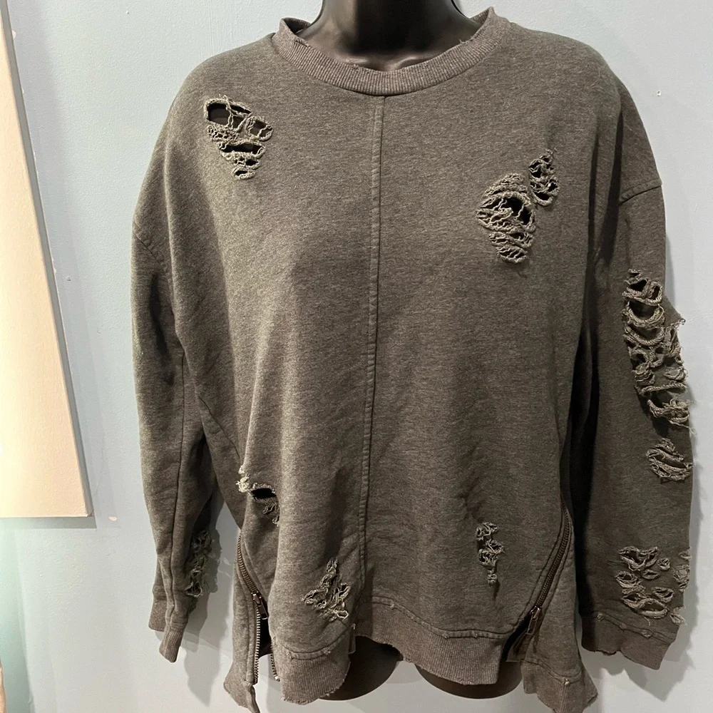 JOE’S Distressed Gray Sweatshirt - Picture 1 of 7